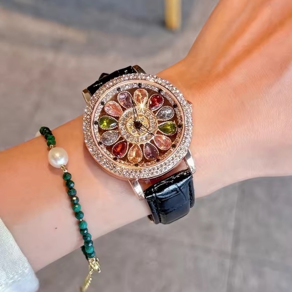 Anthropologie Accessories - Luxury Rotating Petal Flower Dial Diamond Crystal Watch